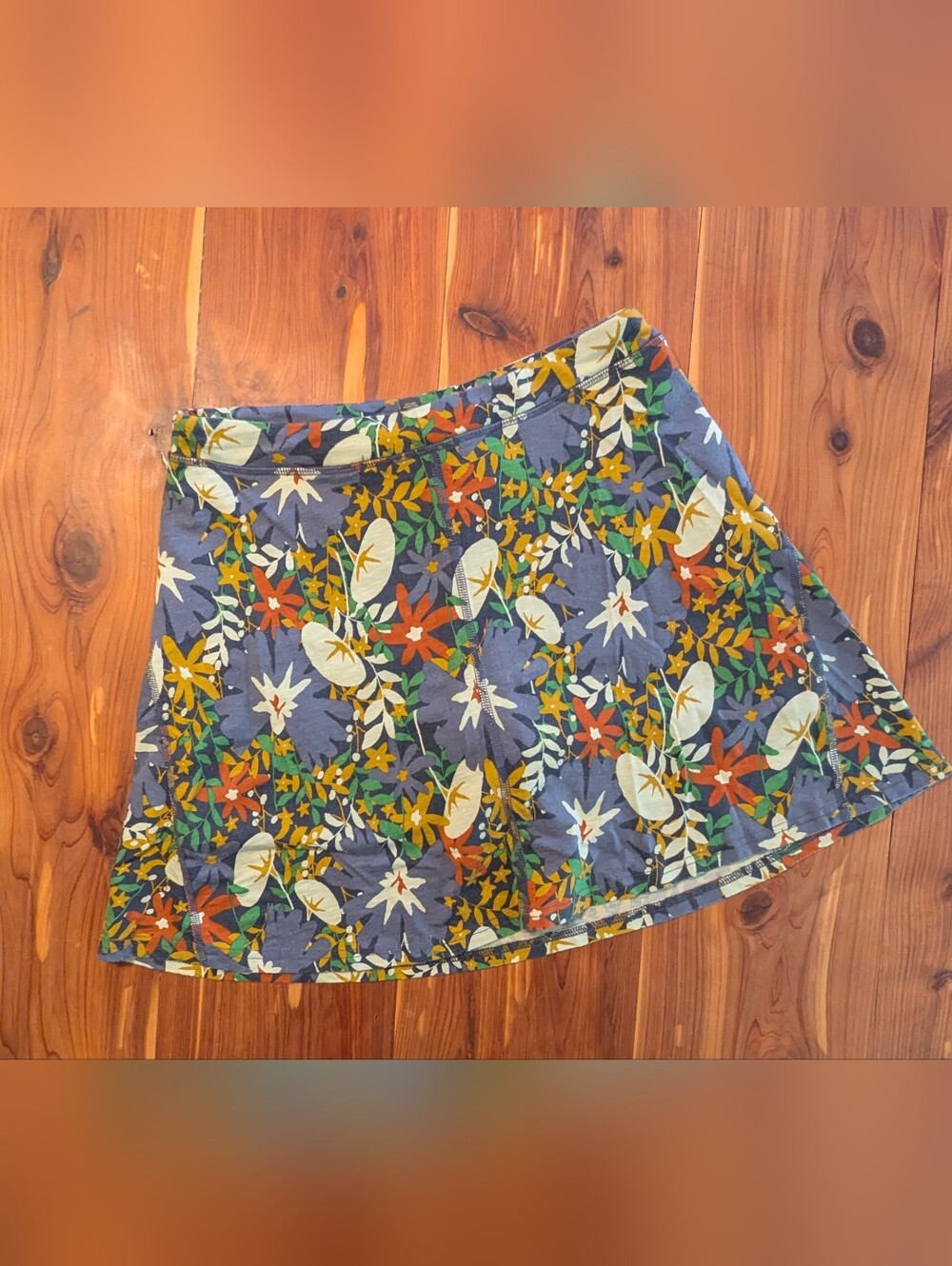 Toad&Co Blue Floral A-Line Skirt with Green, White & Orange Accents